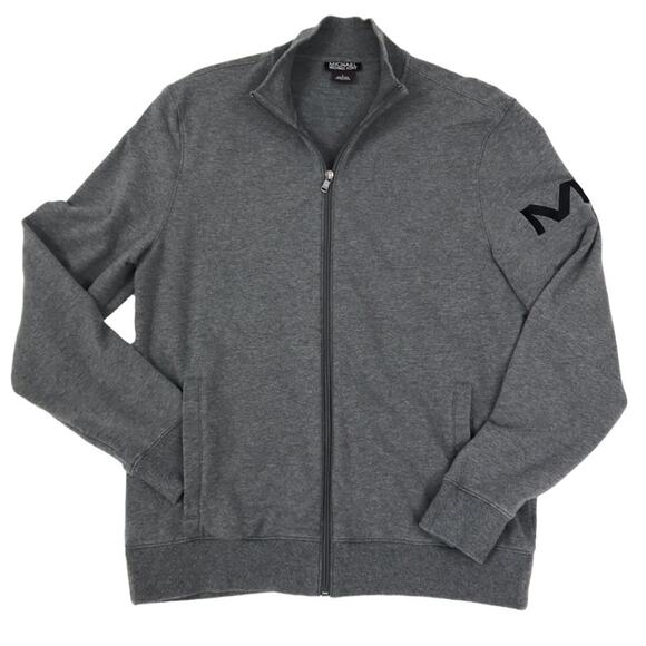 MICHAEL KORS Cardigan Men L Knit Gray Embroidered Logo Full Zip Stylish Y2K 20's - Picture 5 of 10